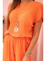 Viskózový set plisovaná blúzka + nohavice Oranžová