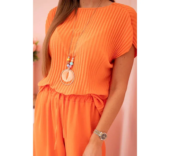 Viskózový set plisovaná blúzka + nohavice Oranžová