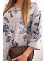 Dámská bavlněná šaty s květinovým vzorem a 3/4 rukávem šedá Dámská bavlněná šaty s květinovým vzorem a 3/4 rukávem šedá