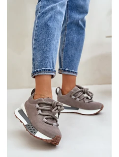 Semišové dámské sneakersy na platformě s šněrováním Artiker šedé model 21671668 - Boto