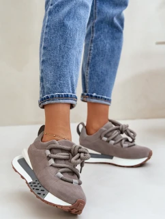 Zamszowe Sneakersy Damskie Na Platformie Z Grubym Sznurowaniem Artiker 54C1463 Szare