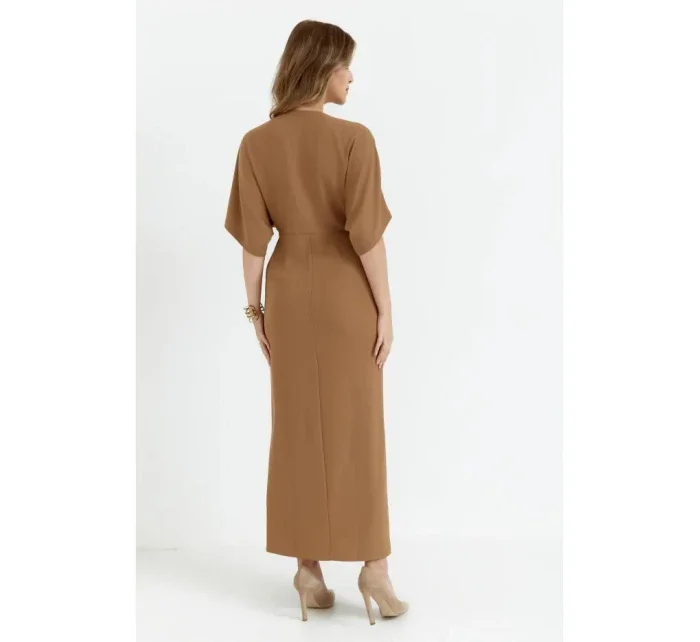 Maxi šaty model 20910688 béžové - Makover