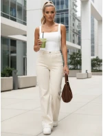 Jeansy damskie z wysokim stanem ecru model 22038494 - FashionStreet
