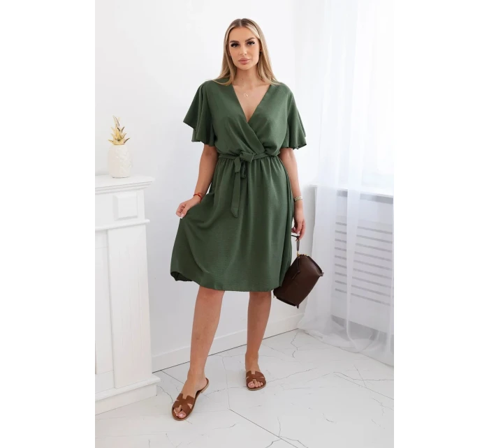 Šaty s vrstveným výstrihom khaki