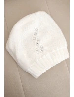 Dámska zimná čiapka s ozdobným kvetom a zirkónom K400 biela