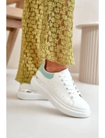 Niskie Trampki Damskie Na Platformie Z Eko Skóry Biało-Zielone Nevelena Niskie Trampki Damskie Na Platformie Z Eko Skóry Biało-Zielone Nevelena