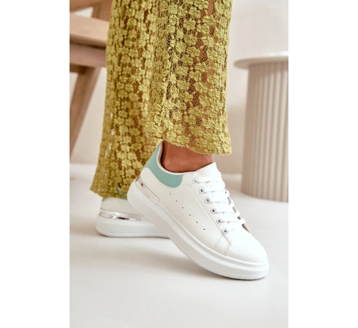 Niskie Trampki Damskie Na Platformie Z Eko Skóry Biało-Zielone Nevelena Niskie Trampki Damskie Na Platformie Z Eko Skóry Biało-Zielone Nevelena