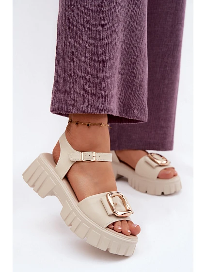 Kožené dámské sandály na platformě s přezkou Vinceza Béžové