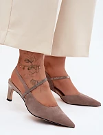 Kožené semišové sandále na podpätku so zdobeným remienkom D&A CR61-3048 Beige