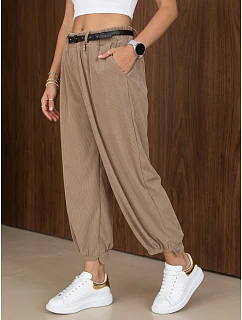 Dámske bavlnené manšestrové nohavice s opaskom, béžové, FashionStreet UY3169