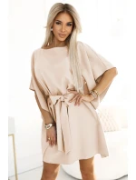 287-38 SOFIA Motýlie šaty so zaväzovaním v páse - DARK BEGE 287-38 SOFIA Motýlie šaty so zaväzovaním v páse - DARK BEGE