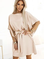 287-38 SOFIA Motýlie šaty so zaväzovaním v páse - DARK BEGE