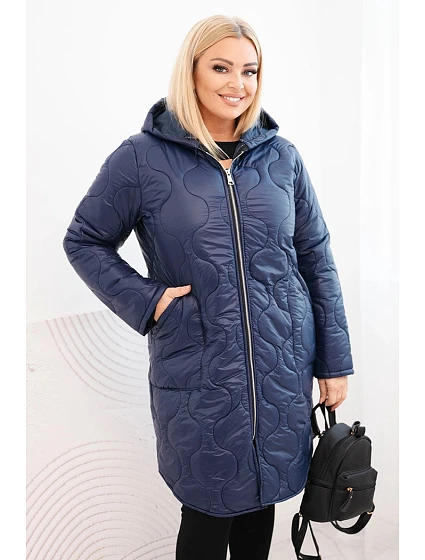 Dámská bunda Plus Size zimní prošívaná s kapucí modrá Dámská bunda Plus Size zimní prošívaná s kapucí modrá