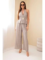 Dámský viskózový model 22079423 zavazovací top a kalhoty se širokou nohavicí fango - K-Fashion
