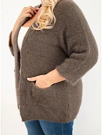 Dámský svetr Plus Size s kapsami bez zapínání mocca barva Dámský svetr Plus Size s kapsami bez zapínání mocca barva