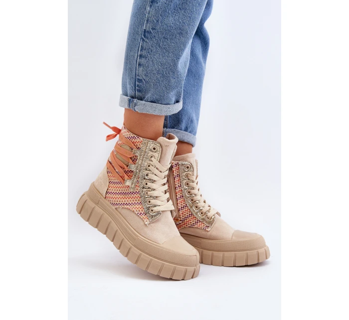 Wysokie Trampki Damskie Na Masywnej Platformie Beżowe Kernia Wysokie Trampki Damskie Na Masywnej Platformie Beżowe Kernia