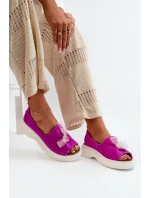 Zazoo 2939 Zamszowe Sandały Damskie Z Kokardką Fuksja