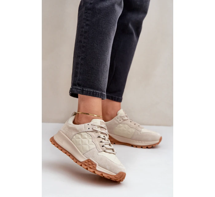 Skórzane Sneakersy Damskie Big Star OO274A315 Hi-Poly System Beżowe Skórzane Sneakersy Damskie Big Star OO274A315 Hi-Poly System Beżowe