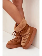 Śniegowce Damskie Z Futerkiem I Wiązaniem Na Platformie Camel Marinna Śniegowce Damskie Z Futerkiem I Wiązaniem Na Platformie Camel Marinna