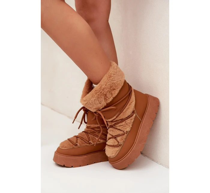 Śniegowce Damskie Z Futerkiem I Wiązaniem Na Platformie Camel Marinna Śniegowce Damskie Z Futerkiem I Wiązaniem Na Platformie Camel Marinna
