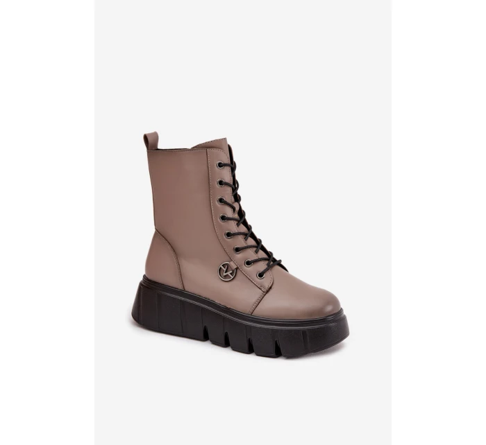 Botki Workery Damskie Na Platformie Ocieplane Vinceza 58588 Ciemnobeżowe