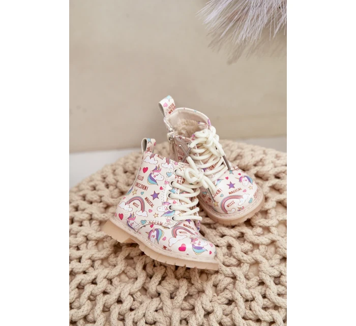 Detské zateplené členkové topánky so zipsom Unicorns Beige Tiptop