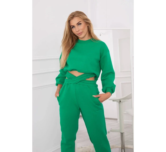 Zateplený set s krátkou mikinou zelený