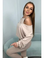 model 18753509 set halenka + top + legíny béžová - K-Fashion