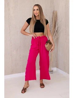 Široké nohavice do pása fuchsiovej farby