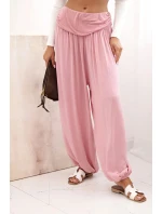 Dámske viskózové nohavice so širokými nohavicami a volánmi tmavoružové