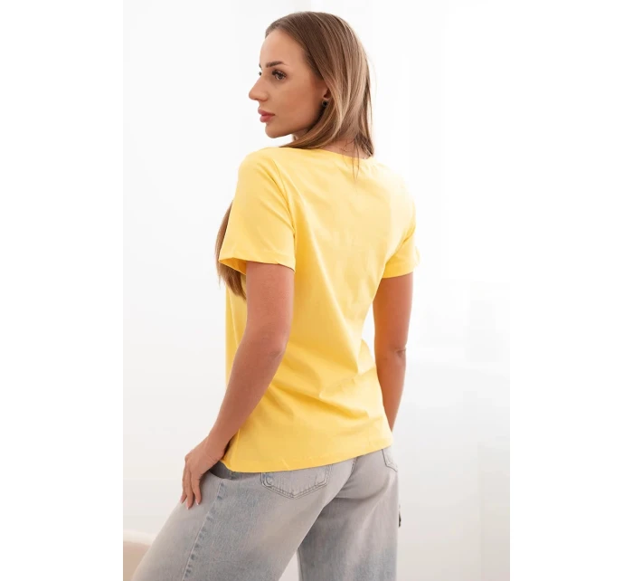 Dámska bavlnená blúzka s krátkym rukávom a perlovou aplikáciou žltá Dámska bavlnená blúzka s krátkym rukávom a perlovou aplikáciou žltá