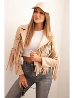 Dámska bunda z ekokože v boho štýle so strapcami svetlo ťavej farby Dámska bunda z ekokože v boho štýle so strapcami svetlo ťavej farby