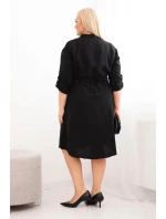 Dámské šaty z viskózy Plus Size s knoflíky a vázáním v pase černá