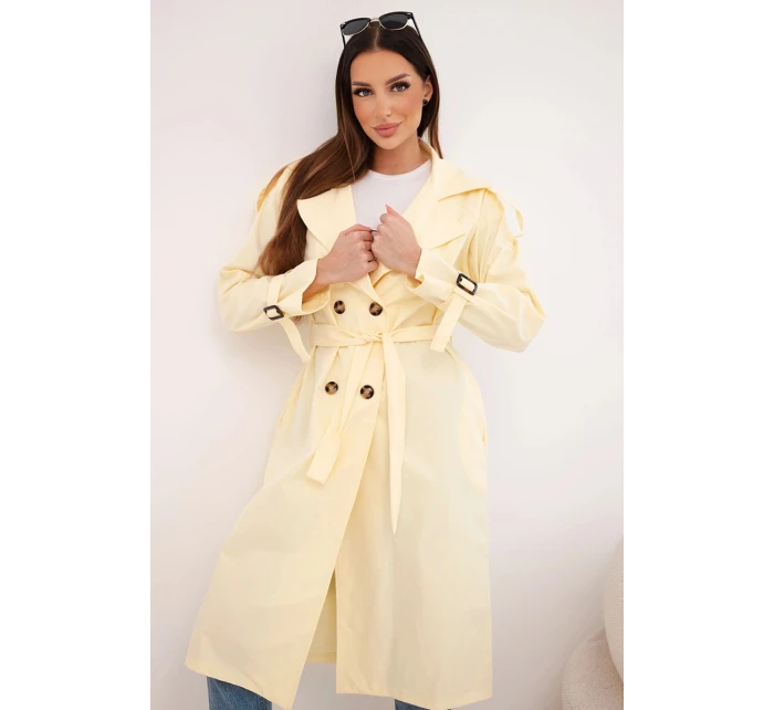 Dámsky kabát do pása s golierom žltý