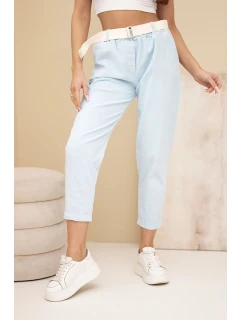 Dámske nohavice so šnúrou a opaskom modré