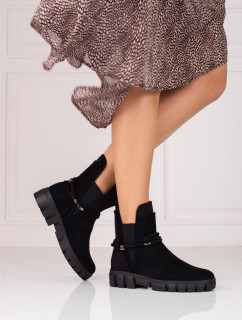 Trendy dámske čierne členkové topánky s plochým podpätkom