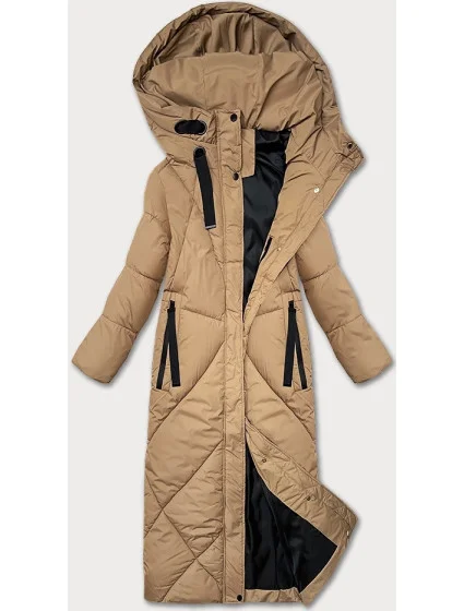 Dámska zimná bunda v ťavej farbe v dĺžke po kolená J Style (5M3232-84)