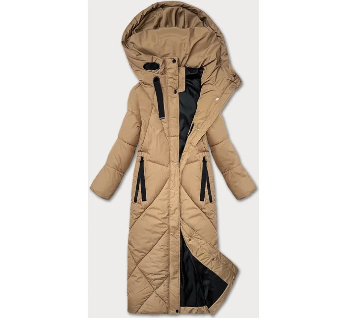 Dámska zimná bunda v ťavej farbe v dĺžke po kolená J Style (5M3232-84)