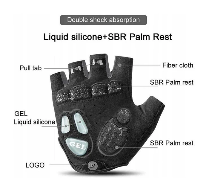 Cyklistické rukavice Rockbros S169BGR XL s gélovými vankúšikmi - sivé