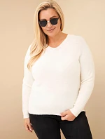 Dámský svetr Plus Size z baby alpaky s dlouhým rukávem ecru