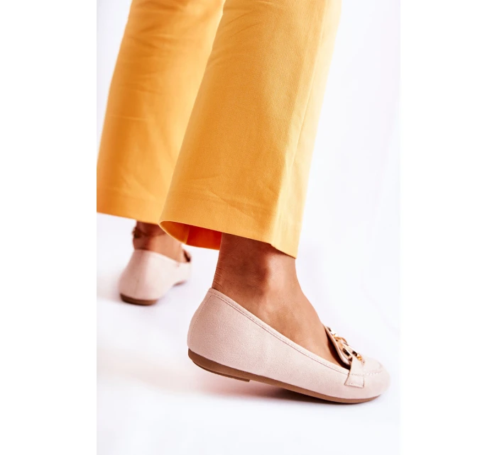 Damskie Zamszowe Mokasyny Z Ozdobą Beżowe Reality