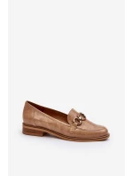 Skórzane Damskie Lakierowane Mokasyny Laura Messi 2760 Brązowe