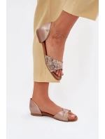 Skórzane Sandały Damskie Na Płaskim Obcasie Maciejka 06947-25 Złote