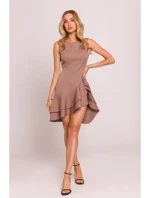 M850 Volánové mini šaty - mocca