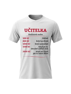 Dámské bavlněné tričko s potiskem - HODINOVÁ SAZBA UČITELKA - bílé