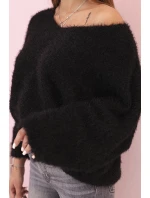 Dámsky mohérový sveter voľného strihu s výstrihom do V IT-92 / 34360 Black gloss - K-Fashion