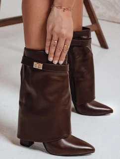 Dámske čižmy na podpätku so širokým zvrškom hnedé FashionStreet ZY1117