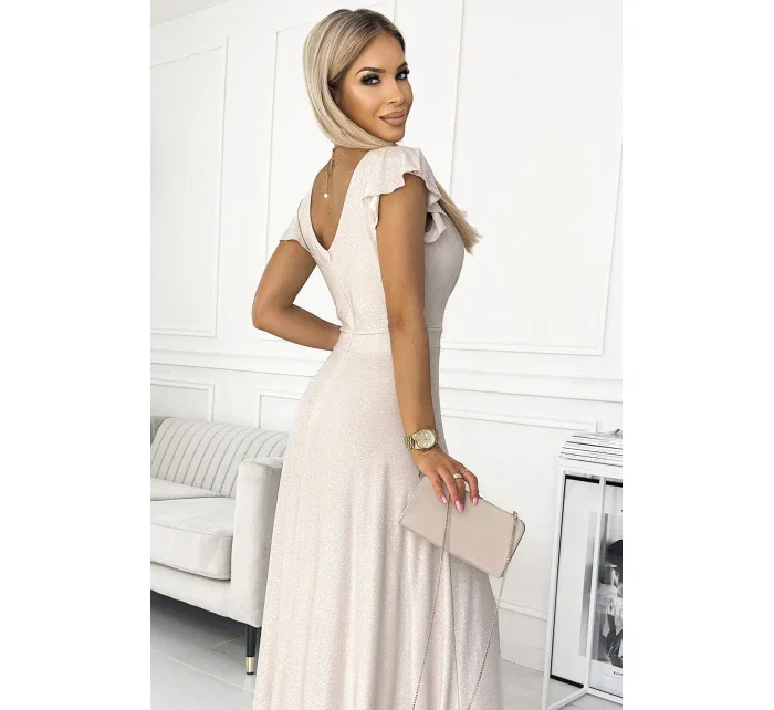 411-4 CRYSTAL trblietavé dlhé šaty s výstrihom - BEACH 411-4 CRYSTAL trblietavé dlhé šaty s výstrihom - BEACH