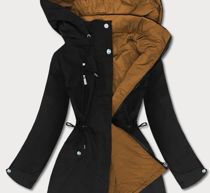 Čierno-karamelová obojstranná dámska bunda (W502-1)