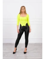 Rebrovaná blúzka s výstrihom žltá neónová